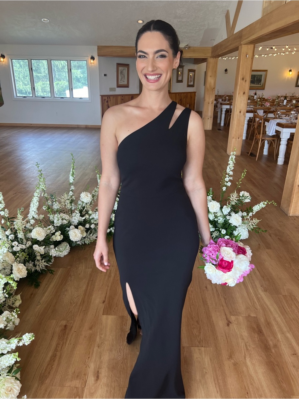 Elegant One-Shoulder Black Evening Dress